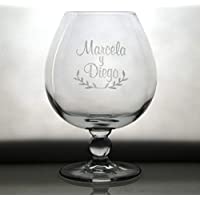 Arte-Deco Copa DE COÑAC grabada con Nombres Y Fecha Novios. Regalo para Boda- Aniversario- Día Padre o Madre- Cumpleaños…